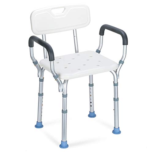 OasisSpace Heavy Duty Shower Chair with Back - Bathtub Chair with Arms for Handicap, Disabled, Seniors & Elderly - Adjustable Medical Bath Seat Handles - Non Slip Tub Safety