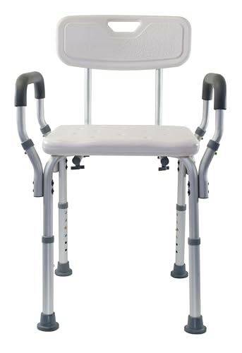 Essential Medical Supply Height Adjustable Shower and Bath Bench with Padded Arms, Contoured Back and Textured Shower Chair Seat - Perfect for The Bath and Shower