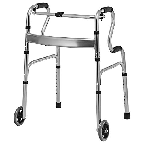 Goplus 3-in-1 Stand-Assist Folding Walker with 5' Wheels, Heavy Duty Walking Mobility Aid Supports up to 440lbs, Can be Used as Toilet Safety Rail, Narrow Drive Walkers for Seniors Elderly Adult