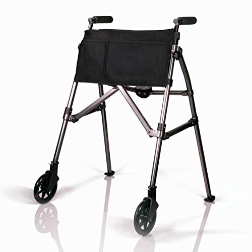 Stander Wonder Walker Plus, Lightweight Folding Rolling Walker for Adults, Seniors, Elderly, Collapsable Travel EZ Fold-N-Go Walker with Wheels, Glides, & Pouch, Compact Standard Walker, Black Walnut