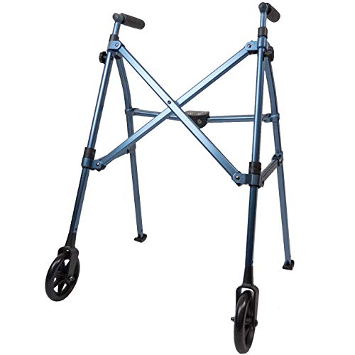 Stander Wonder Walker, Lightweight Foldable Space Saver Rolling Walker for Adults, Seniors, and Elderly, Compact Travel Walker with 6-inch Wheels and Ski Glides for Mobility Support, Cobalt Blue