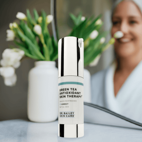 Green Tea Antioxidant Skin Therapy calms skin redness and fights sun damage.