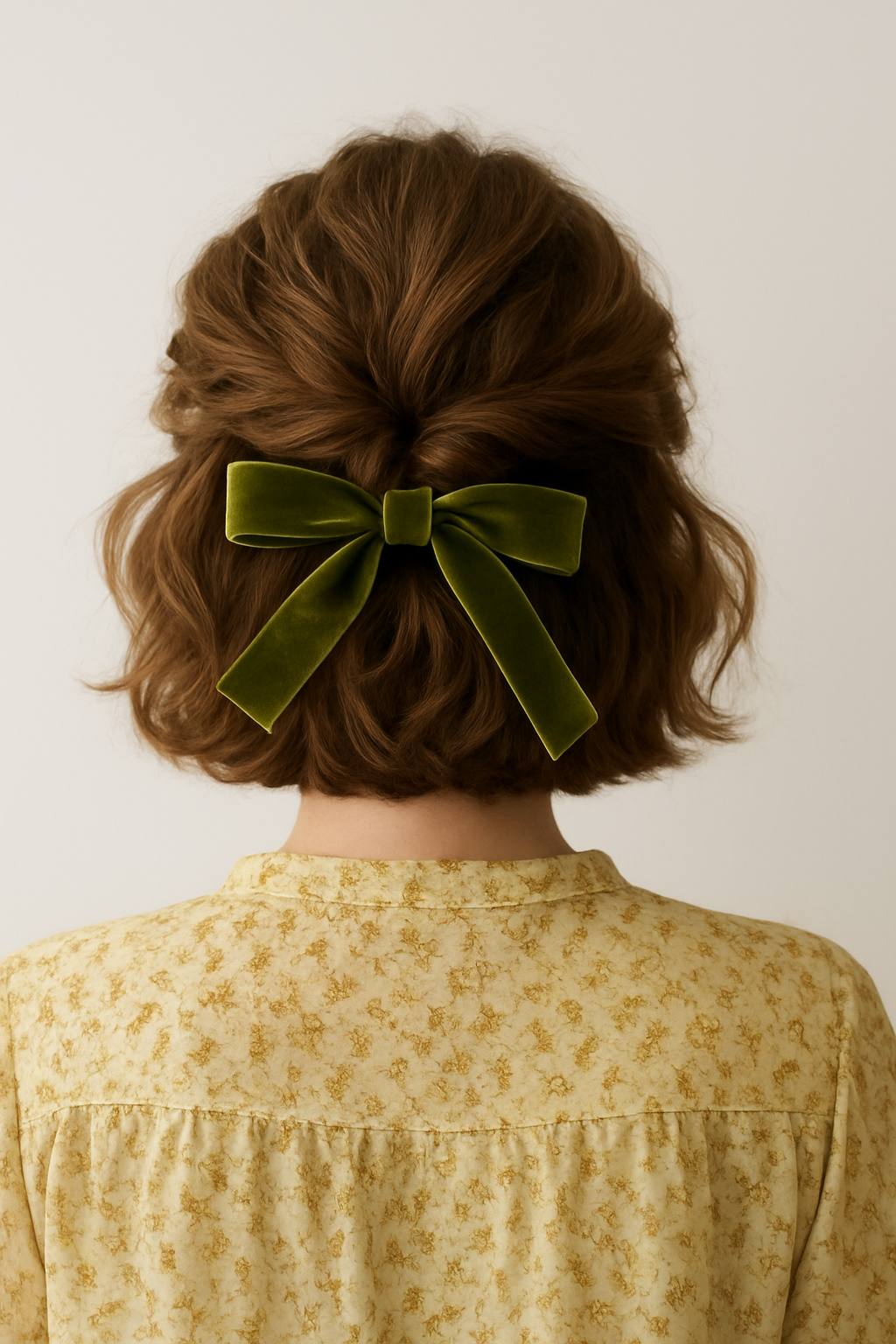 The Velvet-Bow Half-Up for Short Hair:...