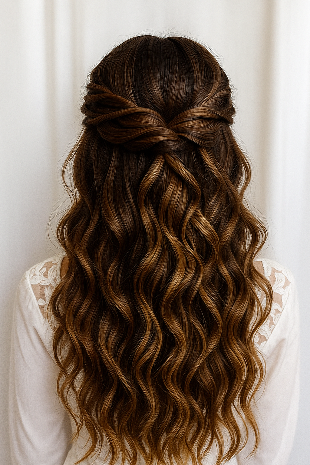 Effortless Romance: The Half-Up Twisted Wave...