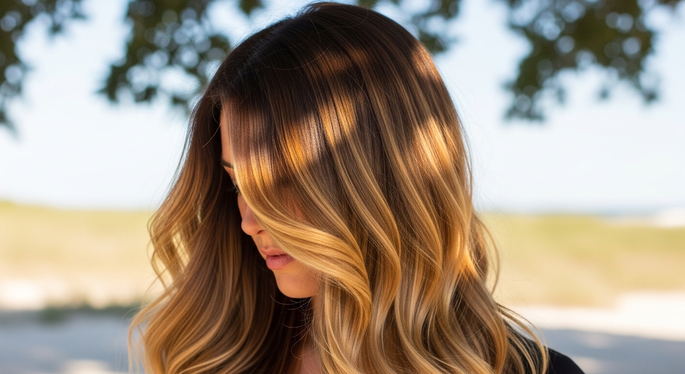 ☀️ Sunlit Caramel Balayage USA Hairstyle...